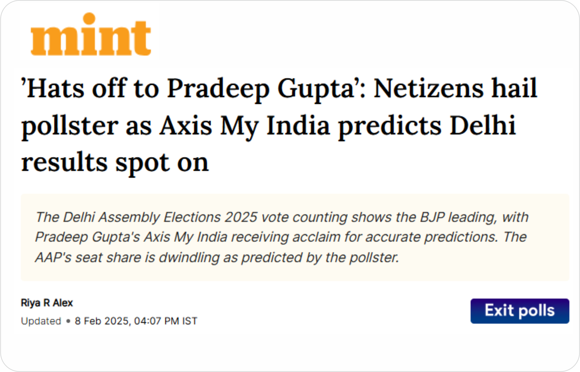 Axis My India predicts Delhi results spot on